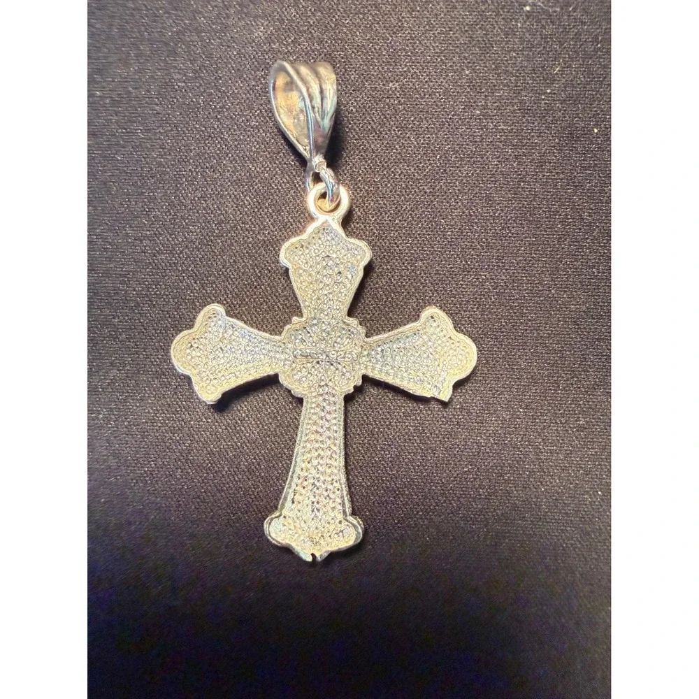 Sterling Silver 925 Diamond Cut Cross Pendant Religious Charm 7.01g